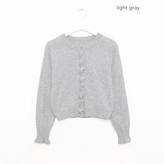 Button-up ruffle knit cardigan
