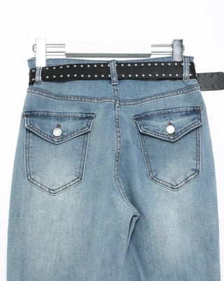 Double studded belt set with bootcut cotton pants