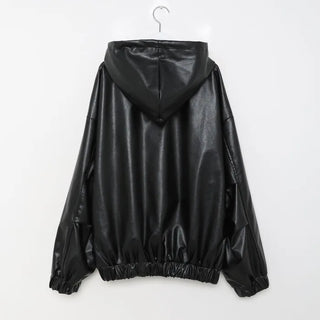 Leather hooded pocket jacket