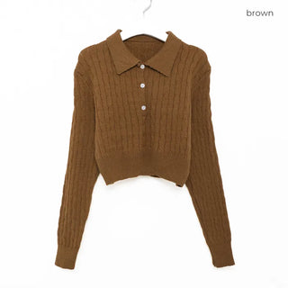 Button-collar knit and skirt set