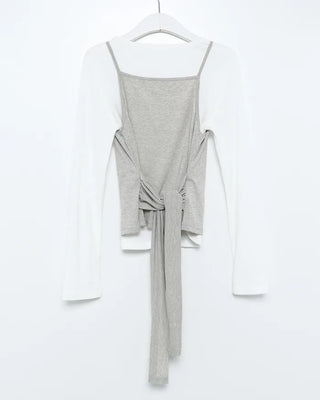 Waist tie camisole layered long-sleeve T-shirt