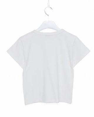 Cropped cotton short-sleeved T-shirt