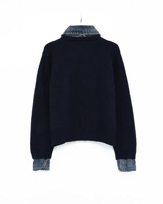 Denim-colored neck knit cardigan