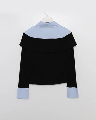 Shirt-layered off-shoulder blouse
