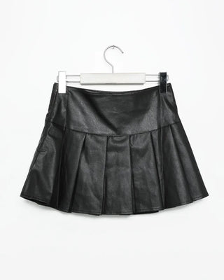 Buckle-point pleated mini skirt