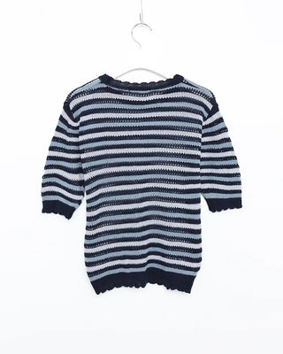 Wave Rib Border Half Sleeve Knit