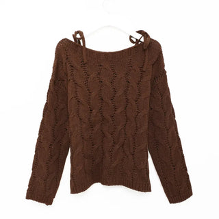 Shoulder slit ribbon cable knit