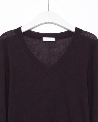 V-neck wool Tencel ribbed sheer long T-shirt