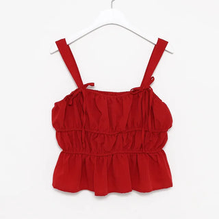 Ribbon detail shirred camisole