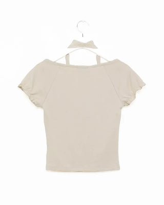 Shirred lace tie T-shirt