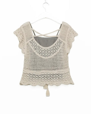Sleeveless perforated knit set