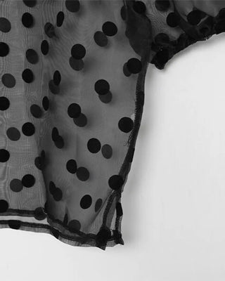 Sheer polka dot puff sleeve blouse