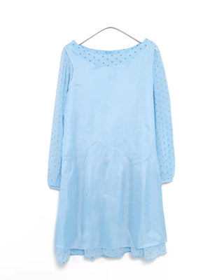 Bateau neckline polka dot yoke gathered chiffon dress