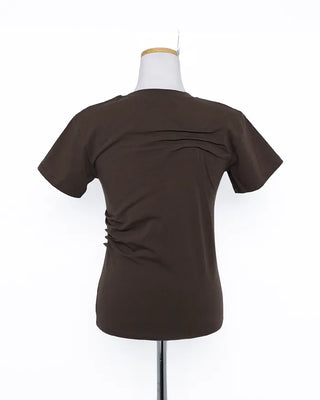 Unique pintuck semi-cropped French T-shirt