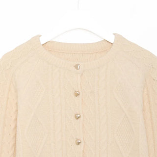 Gold heart button cable cardigan