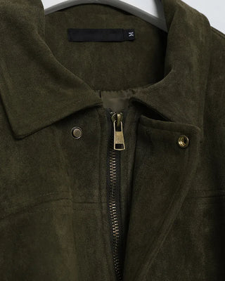 Gathered hem semi-cropped suede blouson jacket