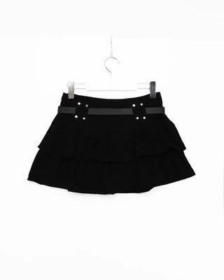 (With belt) Studded ruffle mini skirt