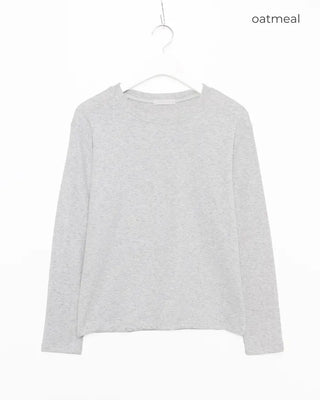 Simple brushed-back round neck long-sleeve T-shirt
