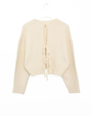 Ribbed back ribbon string long-sleeve knit