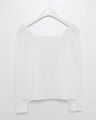 Square drawneck dobby stripe blouse