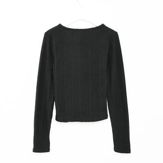 Ribbed 4-button round long sleeve