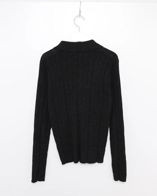 Button-up polo collar knit sweater