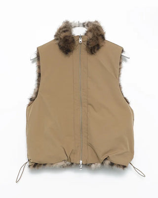 Leopard Fur High Neck Reversible Double Zip Vest