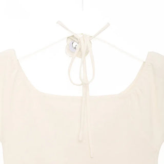 Flower Strap Heart Neck Shirring Short Sleeve T-Shirt
