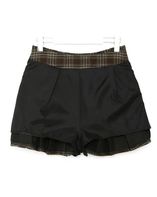 Square belt check pleated mini skirt