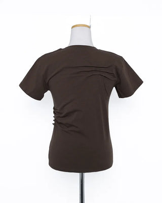 Unique pintuck semi-cropped French T-shirt