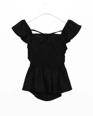 Frilled square neck shirred blouse