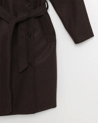 High-neck belted long coat