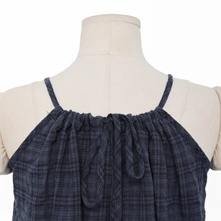 Checked shirred sleeveless blouse