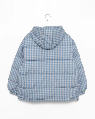 Gingham check hooded faux down jacket