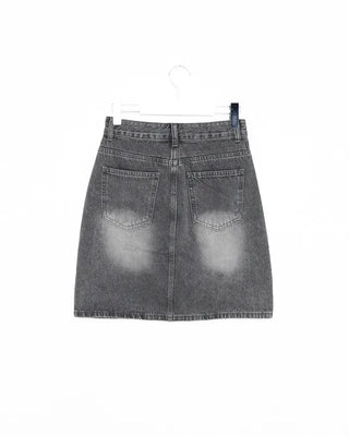 Washed denim midi skirt
