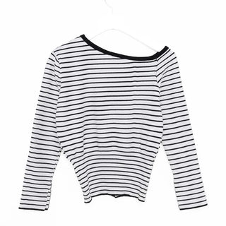 Striped Button One-Shoulder T-Shirt