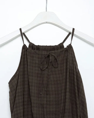 Checked sleeveless shirred blouse