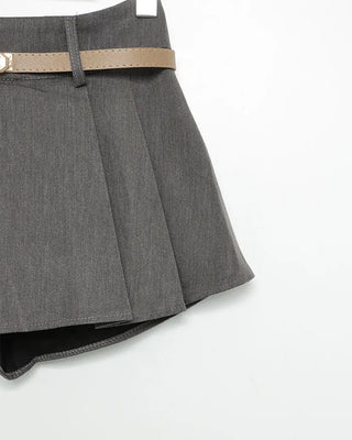Belted pleated mini skirt