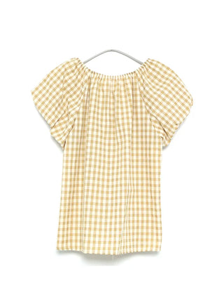 Checked Shirred V-Neck Blouse