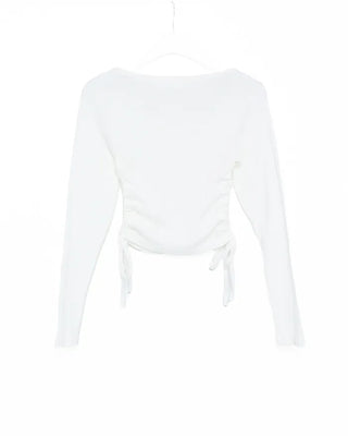 Jewel Neck Drawstring Crop T-Shirt