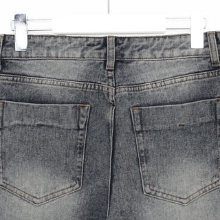 Washed straight denim pants