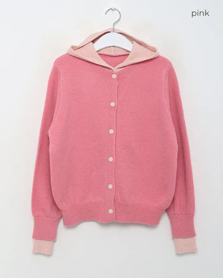 Layered knit hooded cardigan