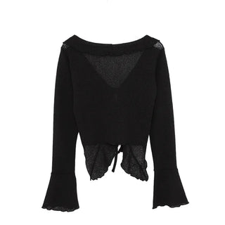 Frill Ribbon Sheer Cardigan