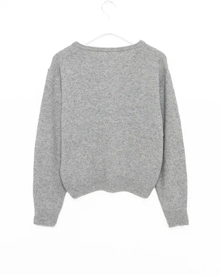 Ribbed V-neck semi-cropped high-gauge knit