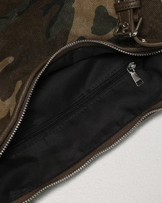 Leather eyelet hand leopard tote bag