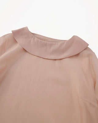 (ORIGINAL) Round Collar Button Sheer Blouse