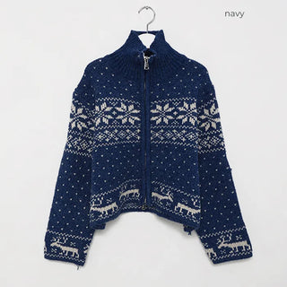 Polka Dot Reindeer Nordic Double Zip Knit Blouson