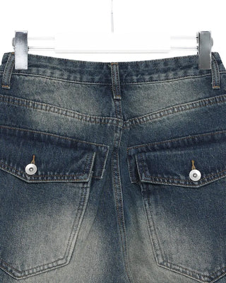 Flap pocket washed denim pants