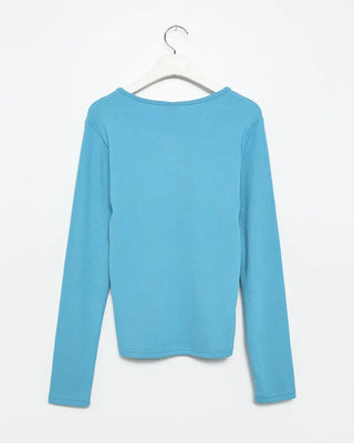 Henley neck long-sleeved T-shirt
