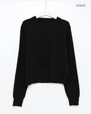 Anti-pilling color crew neck cardigan